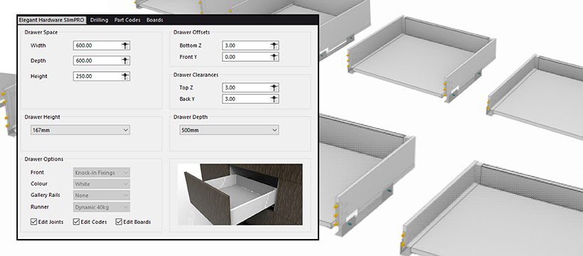 MySafeCode's tweet image. Integration of hardware made easy with PaletteCAD
New DragonPro, SlimPro and Matrix Box S Drawers done in PaletteCAD with SafeCode Auto Height, Depth and Positioning.
#PaletteCAD #CADCAM #Woodworking #CNC #Hafele #Eleganthardware #Nickpol #Library