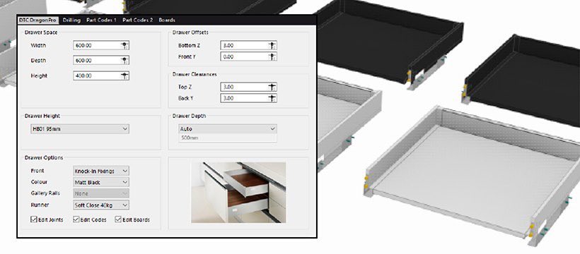 MySafeCode's tweet image. Integration of hardware made easy with PaletteCAD
New DragonPro, SlimPro and Matrix Box S Drawers done in PaletteCAD with SafeCode Auto Height, Depth and Positioning.
#PaletteCAD #CADCAM #Woodworking #CNC #Hafele #Eleganthardware #Nickpol #Library