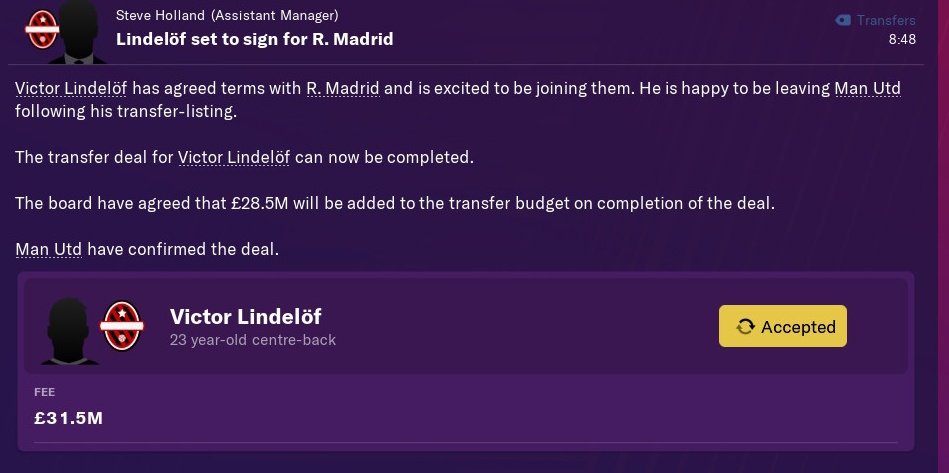 lindelof sold to Madrid for 31.5m