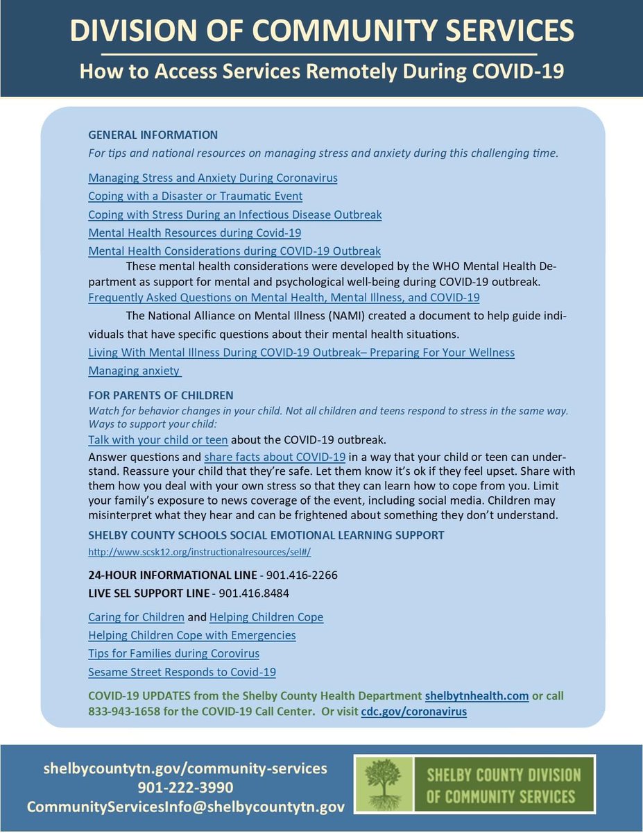 MENTAL AND BEHAVIORAL HEALTH RESOURCES DURING COVID-19

Anxiety and stress are up as  families suffer from job loss, isolation, fear. People struggling emotionally, financially, with substance abuse or existing mental health especially vulnerable now. Help is available.