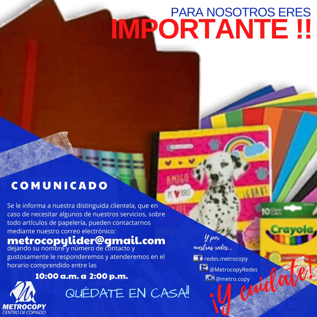 MetrocopyRedes's tweet photo. ¡BUENAS NOCHES!
¡Feliz Jueves, seguimos aquí!
No olvides que tenemos Papelería, Fotocopiado, Impresiones y Material de Oficina.
Escríbenos a metrocopylider@gmail.com
¡ESPERAMOS SUS PEDIDOS!
#QuedateEnCasa
#EstamosEnTodo
#Metrocopy
@MetrocopyRedes https://t.co/42adyETjuq