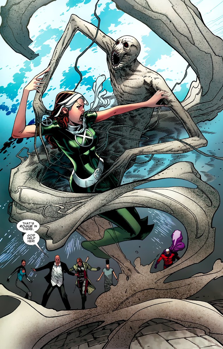 7) rogue absorbs one of legion’s most dangerous personalities - styx, a soul-stealing monster that escaped from legion’s psyche. she manages to destroy him. in the process, she connects with the thousands of legion’s personalities and their powers.⟶ x-men: legacy (2008) #235.