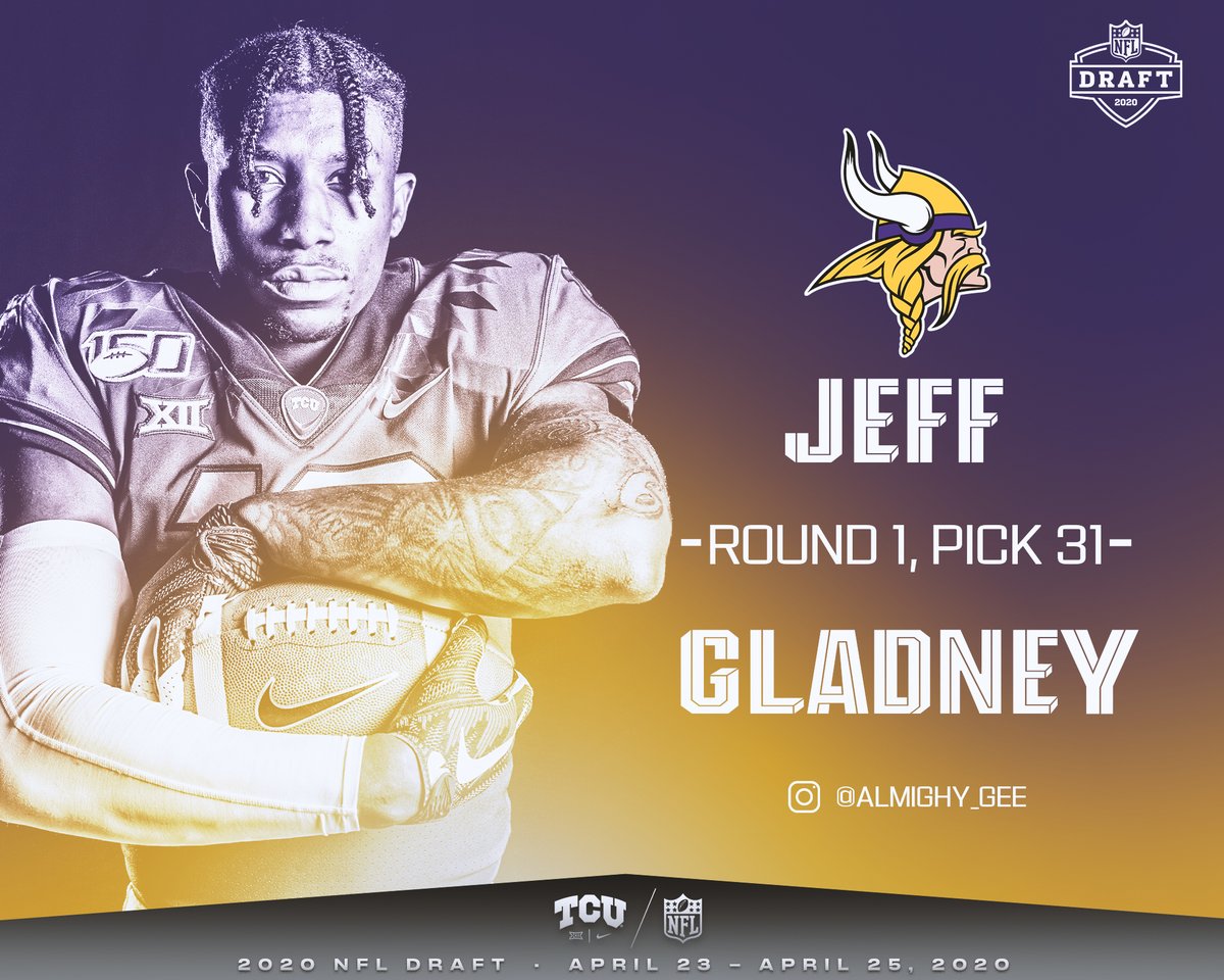 TCUFootball's tweet photo. 🗣️ CALLING ALL @Vikings FANS ‼️

Go toss a follow to your newest lock-down corner...😈🐸🔒

#NFLDraft #ProFrogs https://t.co/h5xiDDGuNj