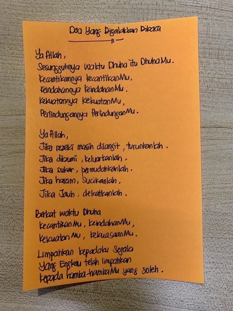 worknco's tweet photo. Solat Dhuha

i. Waktu, jumlah rakaat &amp; niat.
ii. Surah &amp; doa yang digalakkan.
iii. Bacaan sujud terakhir.

Kredit: Sherra Ong https://t.co/pfHx24gULR