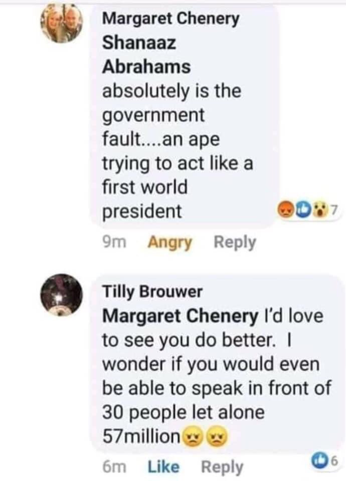 AdvoBarryRoux's tweet photo. This Margaret Chenery says President Cyril Ramaphosa is an ape. https://t.co/oCcbt6s2Dp