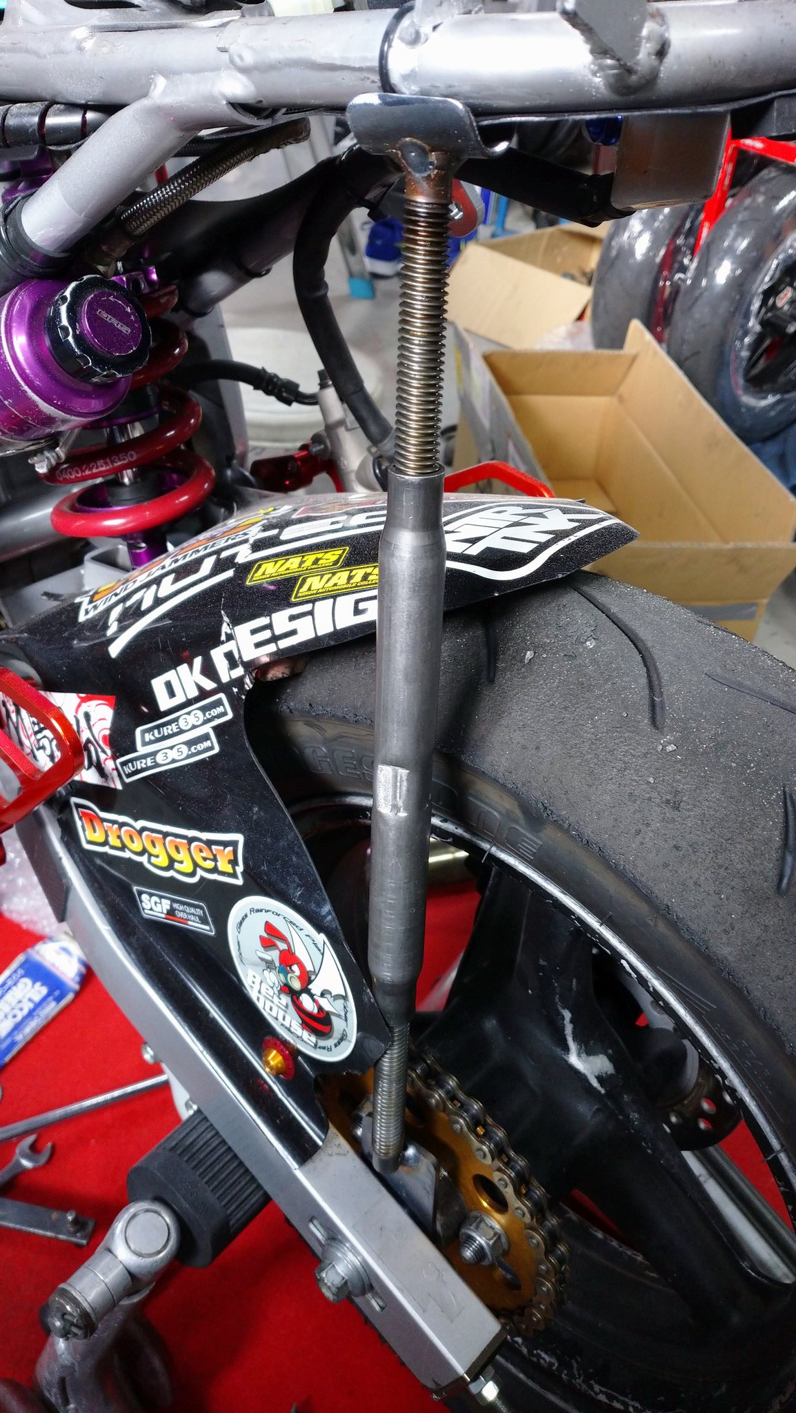 NSR50　リアサス交換ツール　リアサス交換1人でできるくん mini　NSR80　NSF100 NS50　 NSR-4st作成⑥）リアサス取り付けと現状把握（ホンダ NSR50）by tocky3