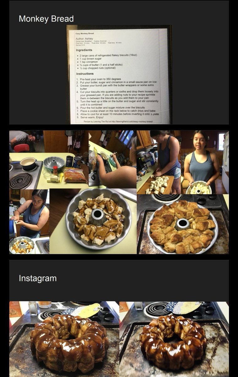 missyowell's tweet photo. This week I assigned students to either cook or bake something and document the process. Here are just two that have come in so far! Chicken casserole for a family lunch, and monkey bread for a sister's birthday! #WeR210 #HugotonEagles https://t.co/ePvqhiWjdL
