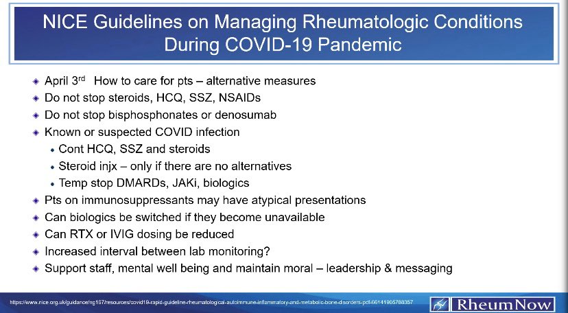 NICE guidelines on managing rheumatologic conditions during COVID-19 #Rheumatology @RheumNow