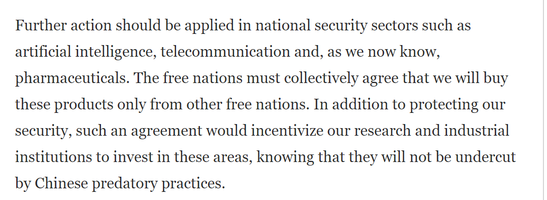 Settling trade skirmishes with allies to focus on China is a pretty common view (though not one Trump shares)But there is an important ambiguity here -- how should they view products designed by "our" companies but that are made in large part in China?