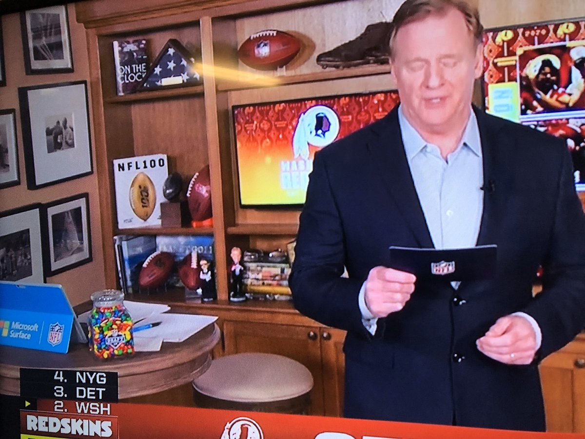 NYeoman's tweet image. I just want to grab a handful of those M&amp;amp;M’s on Roger Goodell’s desk. #FatKidProblems #NFLDraft2020