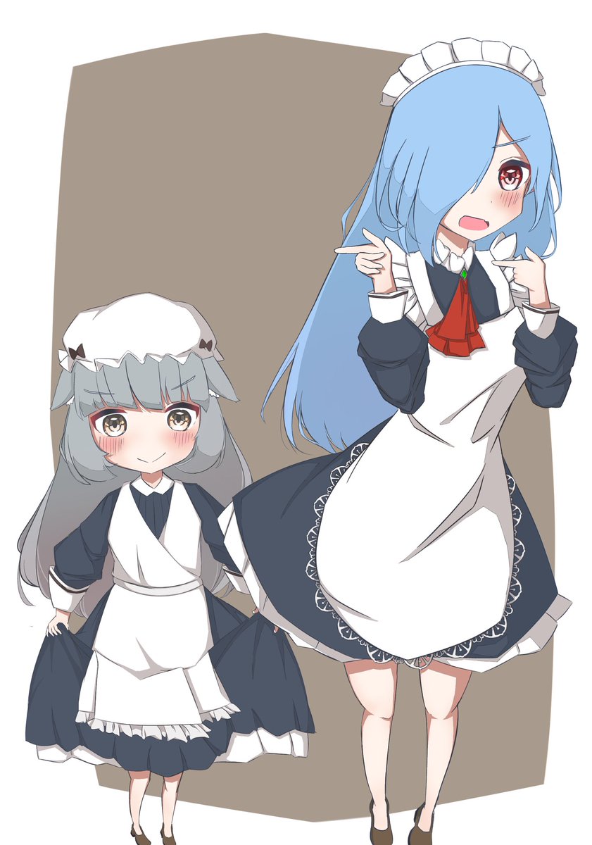 multiple girls maid 2girls hair over one eye long hair maid headdress blue hair  illustration images