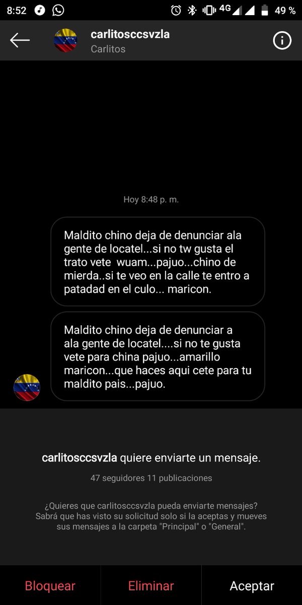 Dr_LawC's tweet photo. Me empezaron amenazar en Instagram por lo de @LocatelVzla jajaja miren la cuenta. Vayan y denuncien https://t.co/PgBdjJd0uh