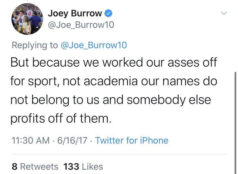 Joe Burrow tweeted NCAA criticisms and strongly believes NCAA athletes should be able to make money off their own likenesses.