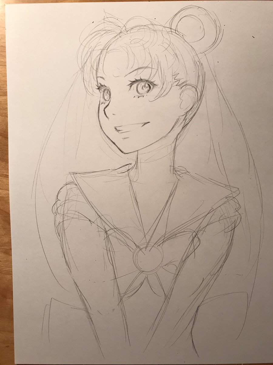 ムーン制作過程/原作とちょっと変えて「自分がかわいいと自覚してる、ちょっとあざとい」感じにしたかったんだけどどこまで成功したかは分からない💦あと八重歯も。最初は腕下ろしてました。前髪のカール増やすアイデアは最初から。 