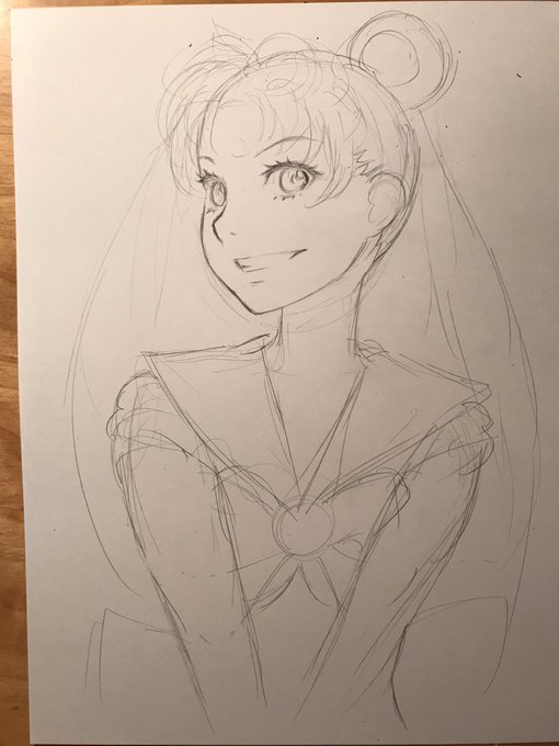 ムーン制作過程/原作とちょっと変えて「自分がかわいいと自覚してる、ちょっとあざとい」感じにしたかったんだけどどこまで成功したかは分からない💦あと八重歯も。最初は腕下ろしてました。前髪のカール増やすアイデアは最初から。 