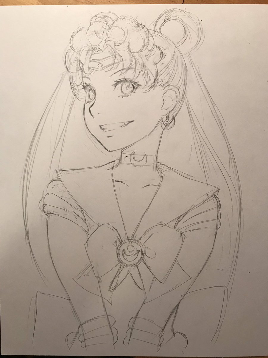 ムーン制作過程/原作とちょっと変えて「自分がかわいいと自覚してる、ちょっとあざとい」感じにしたかったんだけどどこまで成功したかは分からない💦あと八重歯も。最初は腕下ろしてました。前髪のカール増やすアイデアは最初から。 