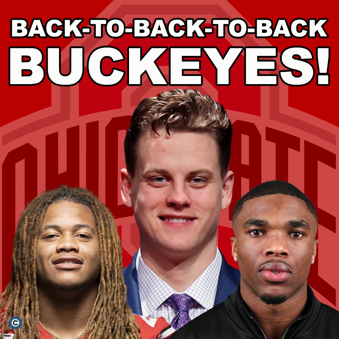 BUCKEYE BOOM! Three former Ohio State Buckeyes were drafted consecutively at the top of the 2020 NFL Draft. Joe Burrow No 1 to the Bengals, Chase Young No. 2 to the Redskins, Jeff Okudah No. 3 to the Lions. Photos: AP
