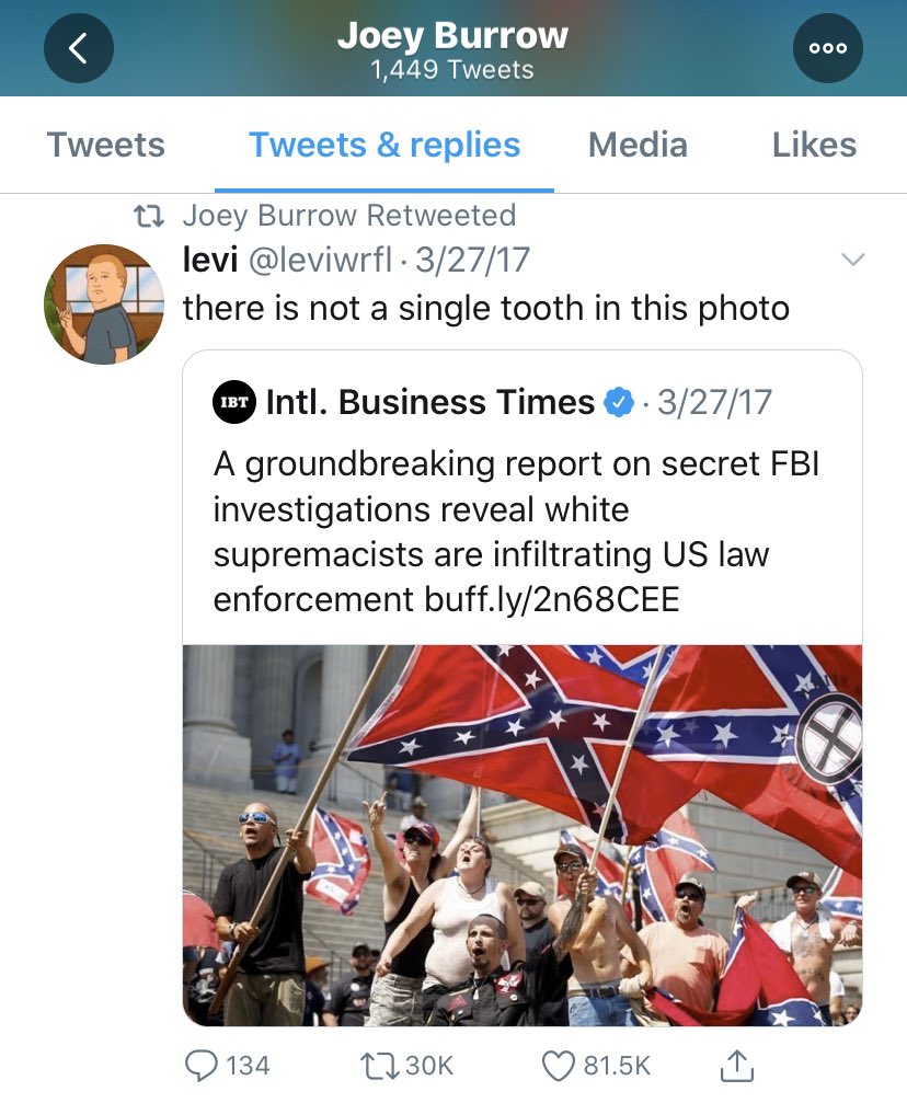 Joe Burrow RTed some shade toward these Confederate flag wielding fascists.