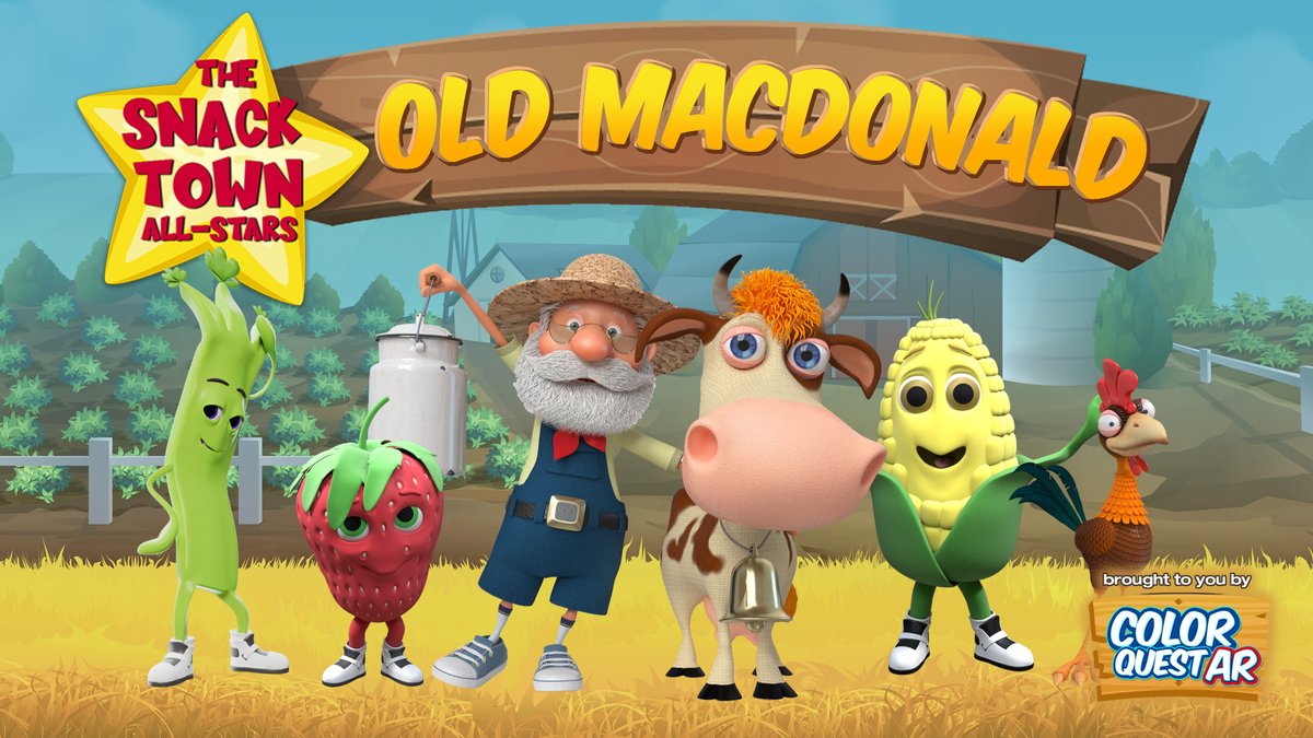 ColorQuestApp's tweet image. 🎶Old MacDonald had a farm E-I-E-I-O!🎶 The Snack Town All-Stars are dropping their newest single, "OLD MACDONALD"!! Sing along with us &amp;amp; learn about some of the delicious &amp;amp; nutritious snacks on Old MacDonald's farm! Available on your favorite streaming platforms TOMORROW!!🍓🐮🌽