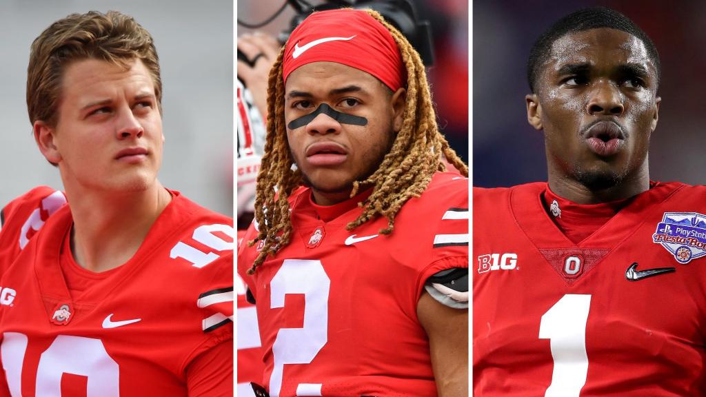 SportsCenter's tweet photo. For the first time in the common draft era, the top 3 picks in the #NFLDraft were teammates at some point in college. https://t.co/TsoXtB6Tst