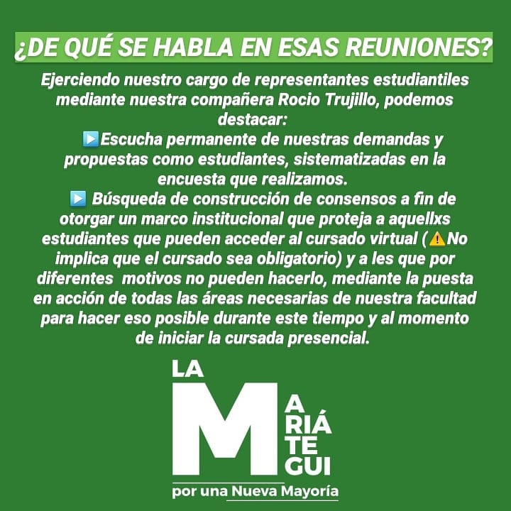 la_mariategui's tweet photo. CURSADA VIRTUAL Y CUARENTENA, ¿qué dice el CONSEJO DIRECTIVO de la FHCSyS?

Seguimos participando y discutiendo una salida para TODXS, envianos un msj con tus dudas o propuestas💚 https://t.co/gzxN22kTbO