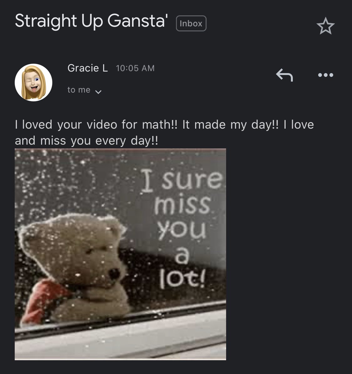 MsBatenhorst's tweet photo. Emails like this make dressing up like a gangsta’ and acting like a total dork for my kids in a math video SO worth it! #CISDRocks #CIS #theyreworthit #missmykids @joilunsford https://t.co/yhk9WsaYL8