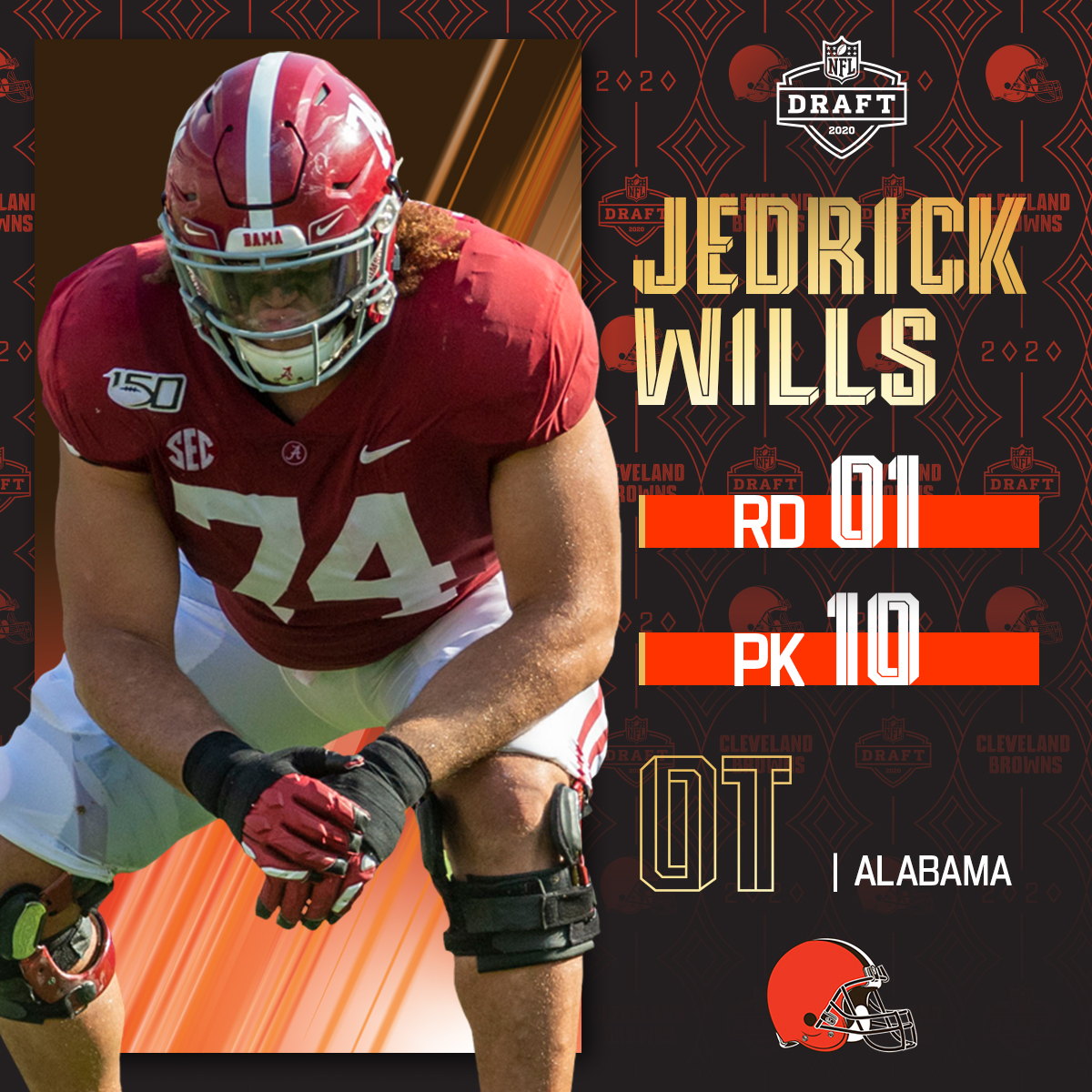 NFL's tweet photo. With the No. 10 overall pick in the 2020 #NFLDraft, the @Browns select @AlabamaFTBL OT Jedrick Wills! 

(by @Bose) https://t.co/tEVMPRzUdh