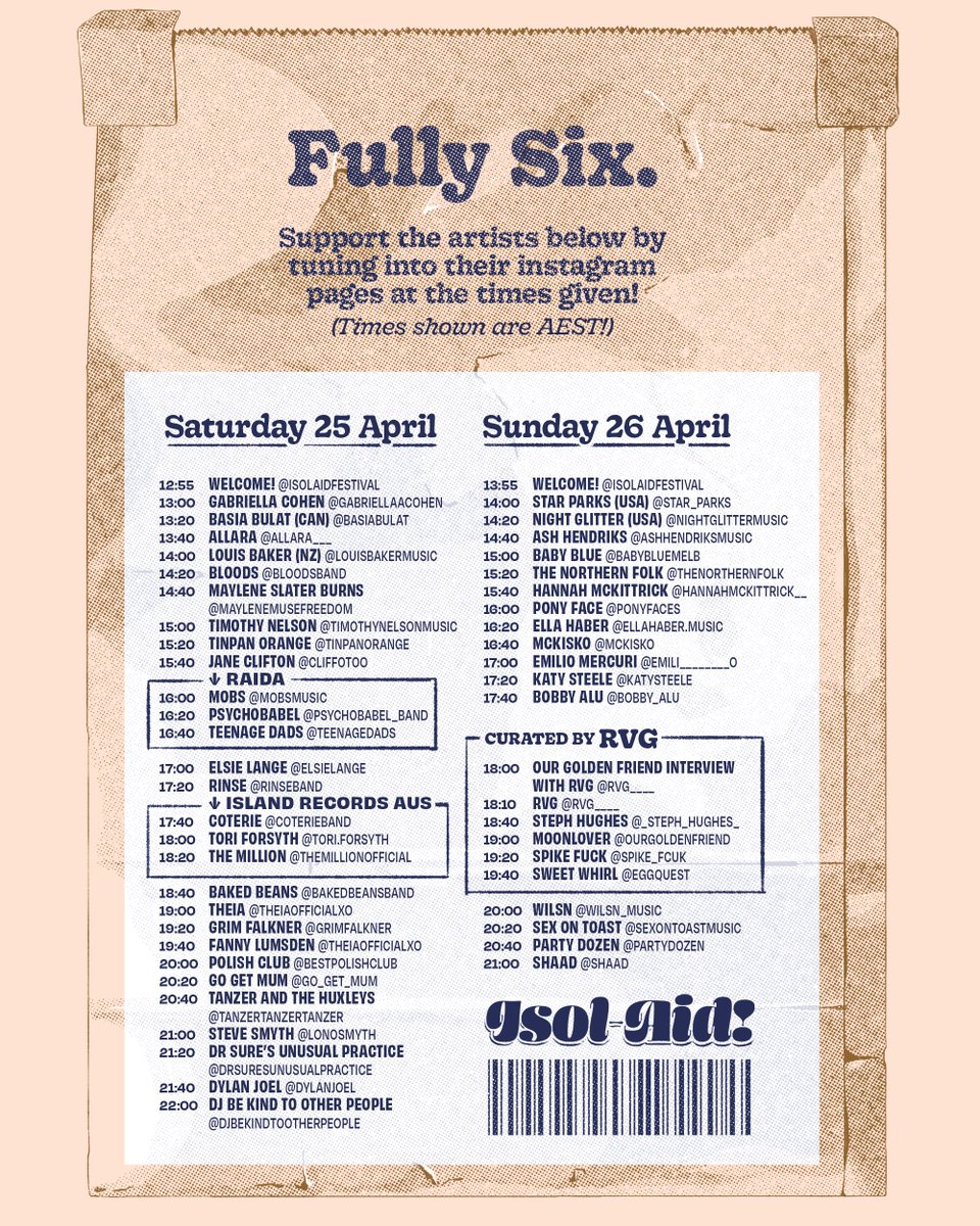 isolaidfestival's tweet photo. FULLY SIX! Are you bready?! @bobbyalu @dylanjoel @Fannylumsden @gabriellaacohen @GrimFawkner @katy_steele @bestpolishclub @rvgband @SteveSmythMusic and MANY MORE 🥖🍞 https://t.co/PbSssAjF3P