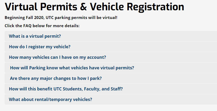 Students: virtual Parking Permits for next academic year 2020/2021 go live on May 18th! In order to purchase a permit that day you must have your car's license plate registered on the parking portal.
Get a head start for parking on campus next semester: bit.ly/UTCVirtualPerm…