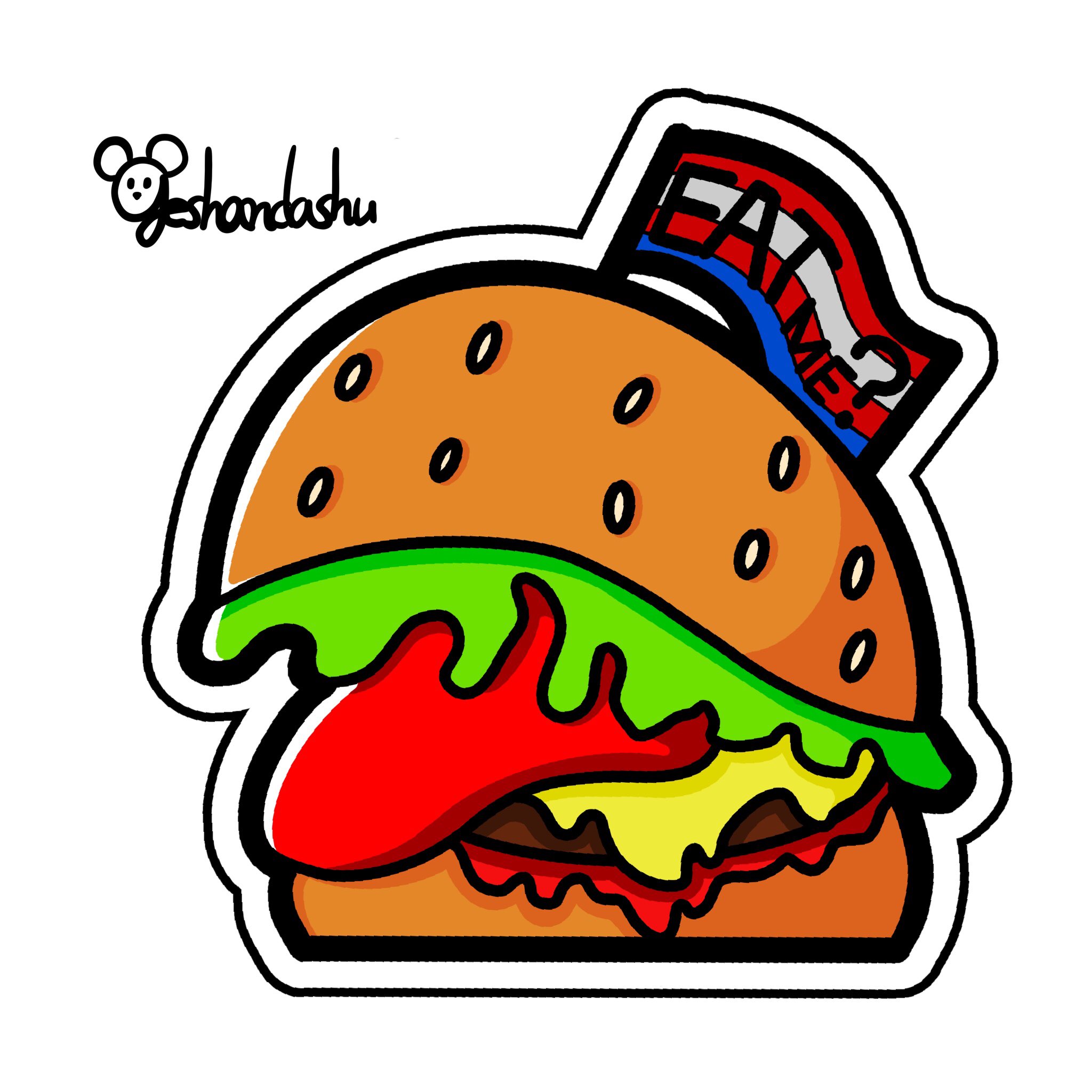 タイキくん デフォルメ絵師 モンスターハンバーガー 俺 食うの Eat Me モンスターハンバーガー モンスター ハンバーガー オリジナル オリキャラ カートゥーン アメキャラ イラスト デフォルメ ポップ ポップアート ストリート 創作