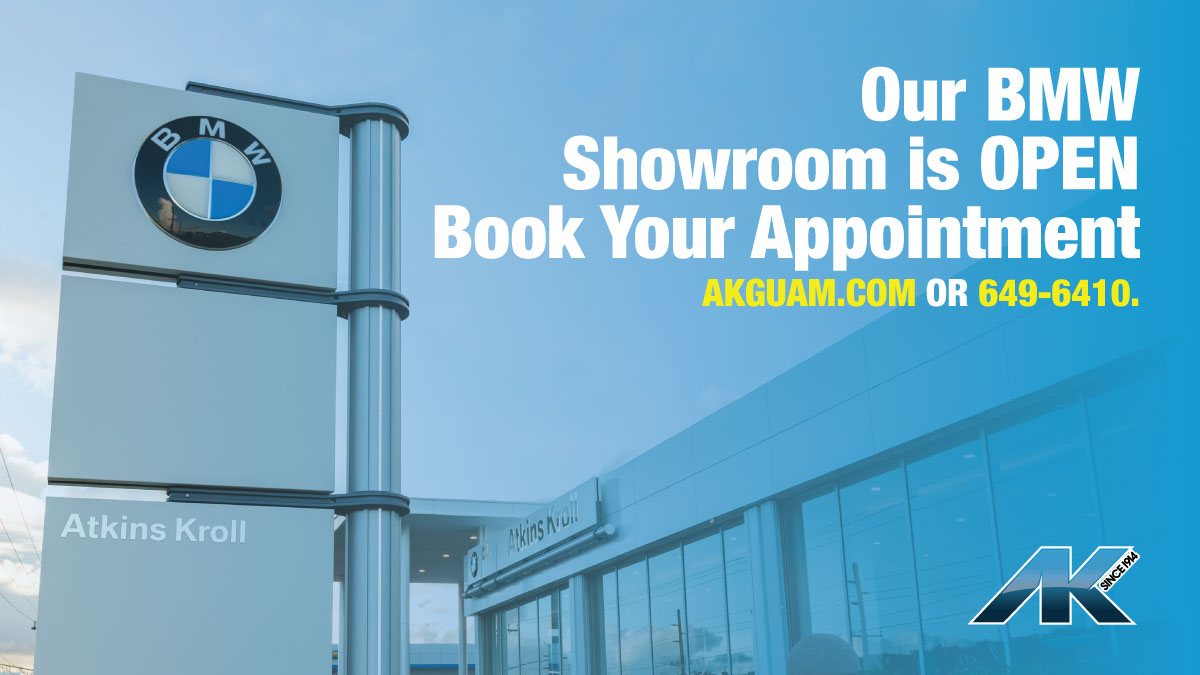 AtkinsKrollGuam's tweet photo. Due to the COVID-19 pandemic, we have showroom temporary hours for discerning customers. To make the best of a wonderful experience at BMW, please book an appointment with us.
#HereForGuam #HereForLIfe #JoyInDriving https://t.co/1yMQOSHOgb