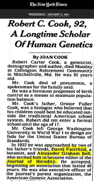 Well to start I'd like to introduce to youDr. Robert C. CookHe was recruited by his father's friends David Fairchild and Alexander Graham Bell to become the editor of the "Journal Heredity" which was published by the "American Breeders Association"