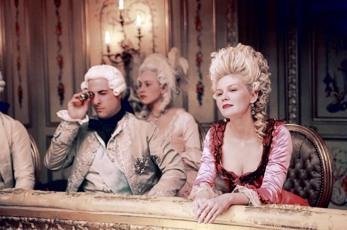 One of my all time favs is Coppola’s Marie Antoinette, by Milena Canonero. Marie in her modest Madonna-virgin blue on her way to be married, moves into intricate, candy-colored, baroque—excessive, ornate, totally separate from the people—a real fantasy.  http://costumevault.blogspot.com/2016/02/marie-antoinette-working-with.html