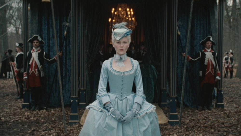 One of my all time favs is Coppola’s Marie Antoinette, by Milena Canonero. Marie in her modest Madonna-virgin blue on her way to be married, moves into intricate, candy-colored, baroque—excessive, ornate, totally separate from the people—a real fantasy.  http://costumevault.blogspot.com/2016/02/marie-antoinette-working-with.html