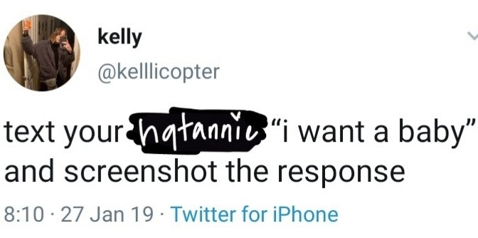 hqtan⁷ mem(e)bers as "i want a baby" text; a thread by twitter user eiijeon