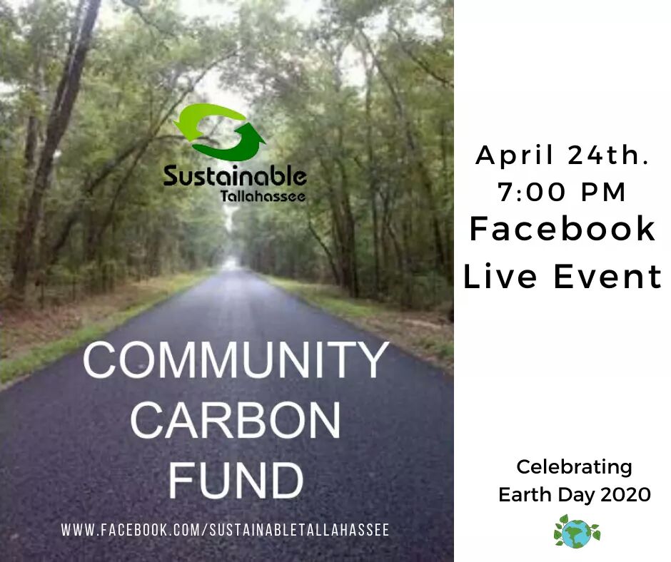 SustainTally's tweet photo. Join us Friday evening at 7:00 PM on Facebook Live. We'll be sharing insights on how offsetting your carbon emissions through Sustainable Tallahassee's Carbon Fund not only reduces carbon, but helps local non-profits at the same time!  
#EarthDay50 #EarthDay2020 #Tallahassee https://t.co/byzFZjTvyz