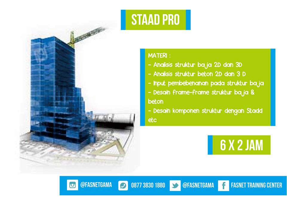 Buruan daftar kelas Staad Pro bisa ke Fasnetgama aja. Bareng teman kamu langsung buka kelas rame-rame juga bisa loh. Info lebih lanjut bisa hubungi WA: 087738301880 / Hubungi (0274) 530489