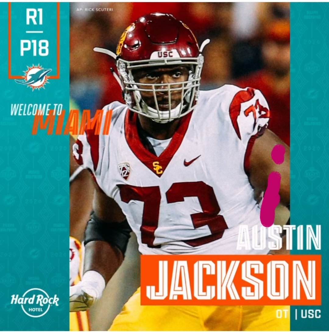 IlseNonis's tweet photo. Welcome to @MiamiDolphins Austin Jackson OT USC @ChocoDro 🐬🏈🐬🏈🐬🏈
#NFLDraft2020 #FinsUp #MiamiDolphins #round1 #pick18 @nflmx @NFL @nflgirlsmx @DolphinsNationM @NFLDraft https://t.co/ib2Ul2H8wE