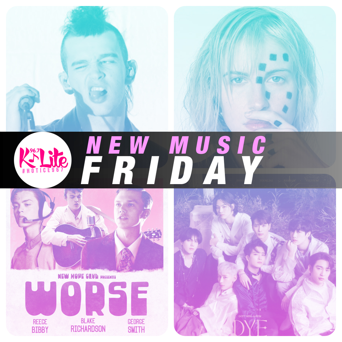 klite967fm's tweet photo. NEW MUSIC ALERT! Here are today's newest batch of 🔥🧊#HOTICE967 tracks to perk up #NewMusicFriday! 😍🎶
#IfYoureTooShy @the1975
#NOTBYTHEMOON @GOT7Official
#WhyWeEver @yelyahwilliams
#Worse @NewHopeClub
Cast your votes now: https://t.co/03wyZTKrec https://t.co/tVW8sQu98l