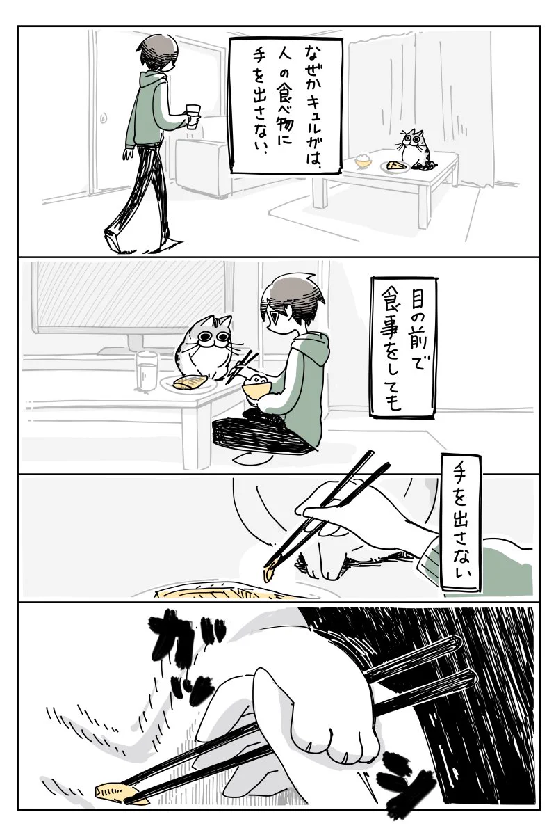 焼き魚を見に来るネコちゃんの漫画がかわいい！その凄まじい表情がなんとも言えない！！ww