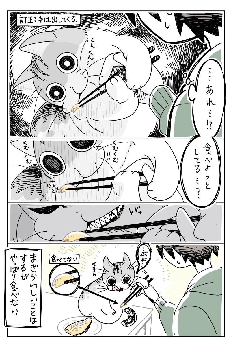 焼き魚を見に来るネコちゃんの漫画がかわいい！その凄まじい表情がなんとも言えない！！ww