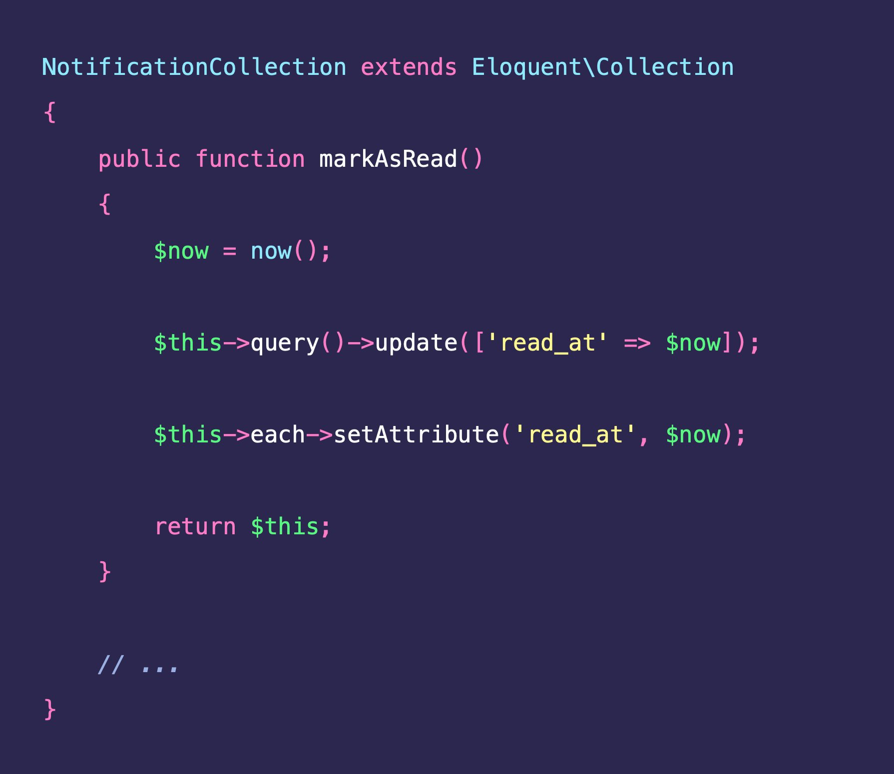 Tim MacDonald on Twitter: "💡 Wanna update a set of Eloquent models and  have the change updated in the database and in your in-memory instances,  but don't wanna incur a database query