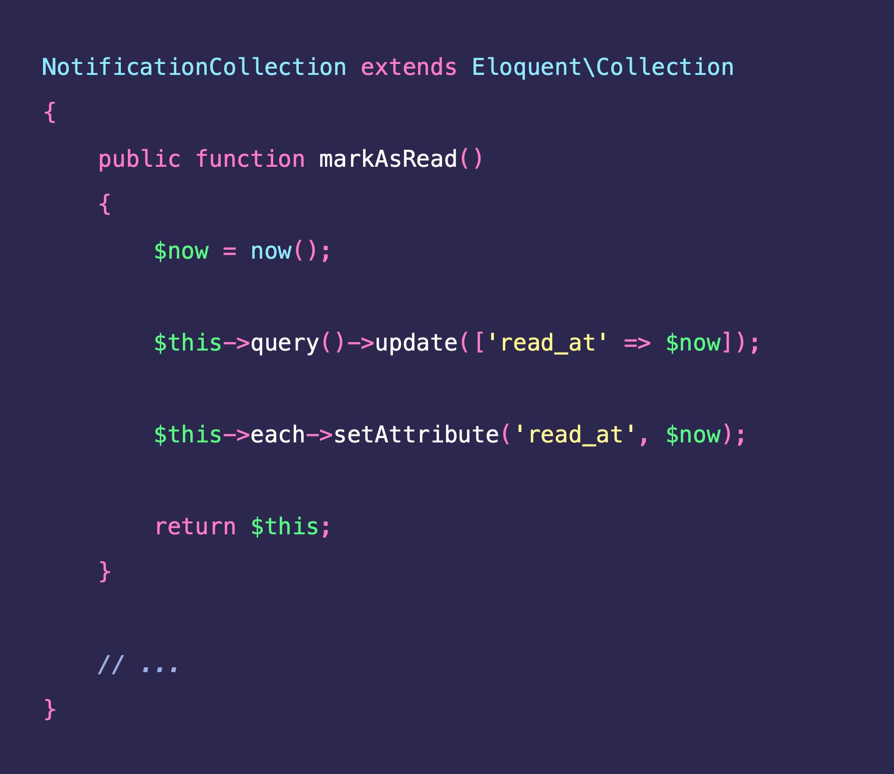 Wanna update a set of Eloquent models and have the change updated in the database and in your in-memory instances, but don't wanna incur a database query for *each* model?