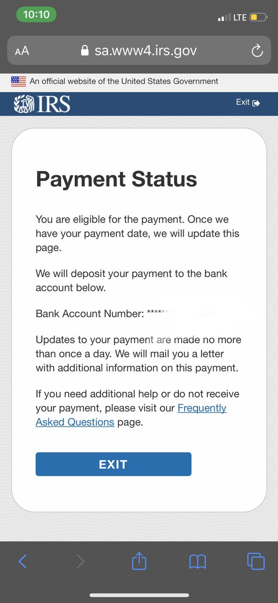 ThereGoHawg's tweet photo. My payment status. I filed on the 10th as non-filer! #nonfilers #Stimuluscheck https://t.co/Aye4KW735J