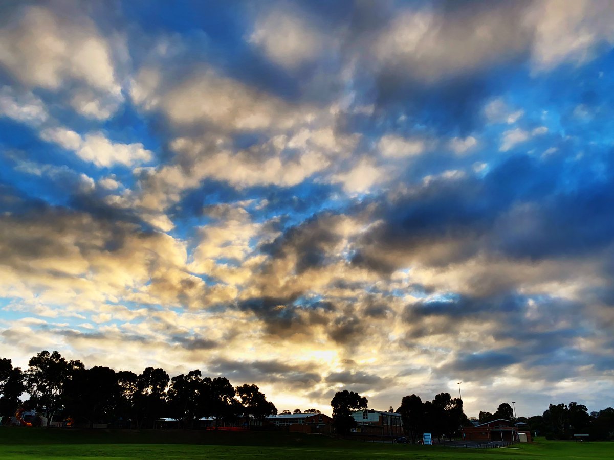 scidocmartin's tweet photo. What a magnificent sky for this morning’s #scimelbrun and puppy #scimelbwalk. Looking ahead to a weekend with #scimelbbake and maybe even a #scimelbnap. For now: Thank God it’s Friday 🥳 #TGIF https://t.co/jTjQ3R5F5C