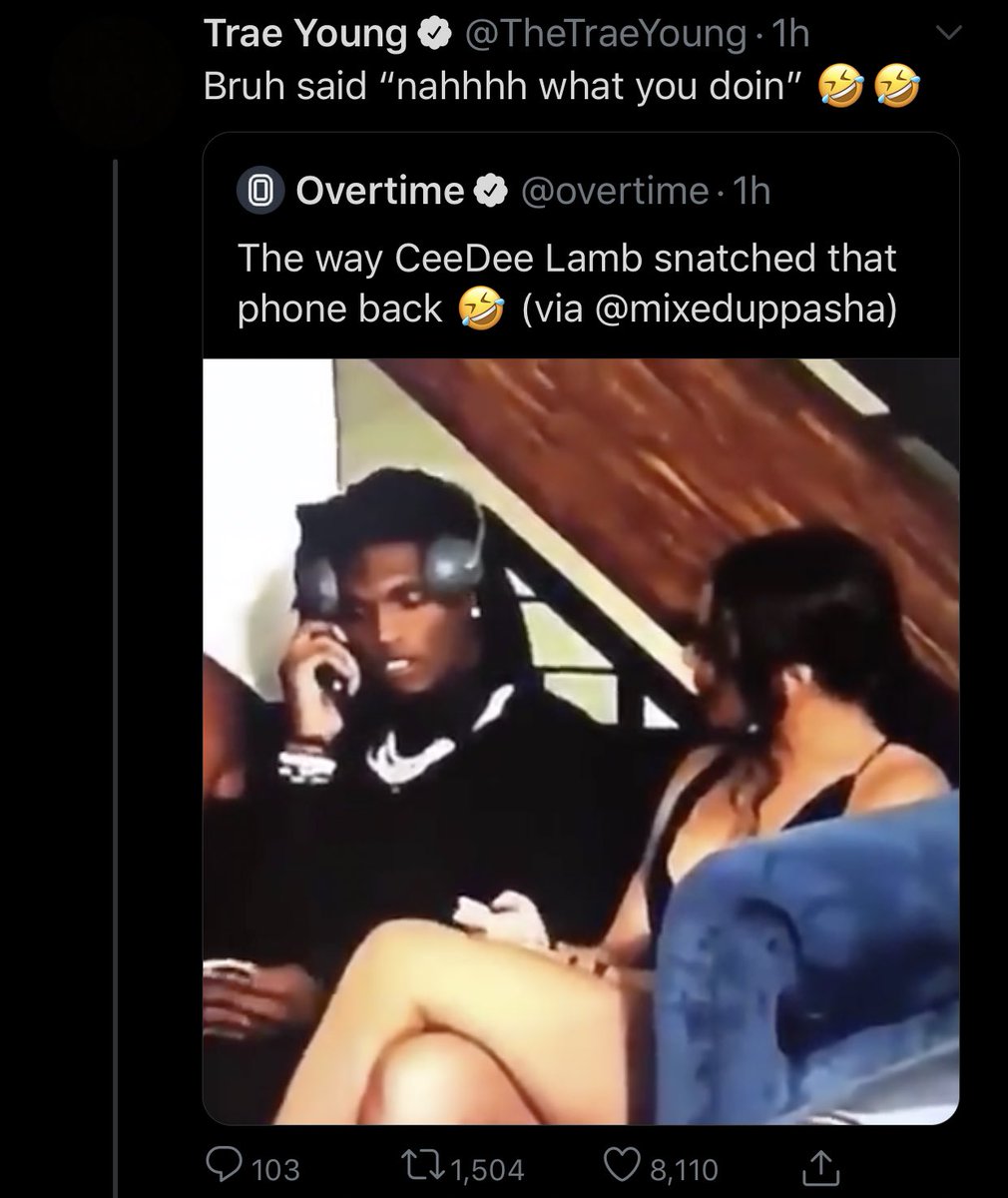Wait....twitter detectives found that CeeDee's phone snatching boo is Trae  Young's ex?! And he quote tweeted the video like it was just random? Lmaooo  I love this app! 😭, image size:1010x1200