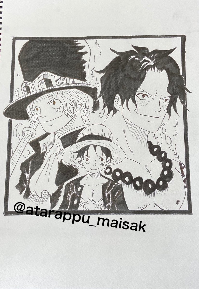 ルフィ エース サボ描きました ルフィの顔変になったw 感想といいねrtお願い あたらっぷ の漫画