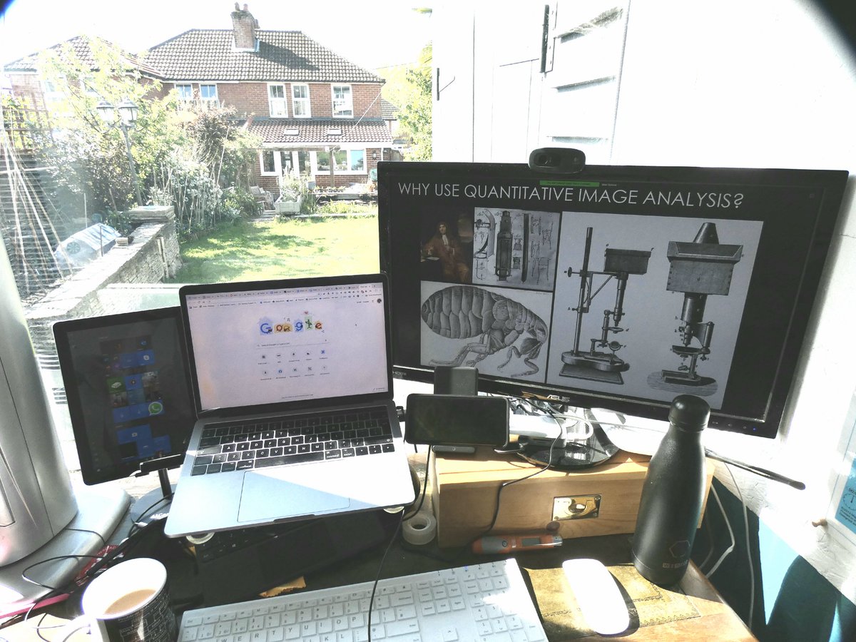 martinjones78's tweet photo. Settling in with my fancy new garden office 4 screen setup to help out with Dave Barry's introduction to #ImageAnalysis with @FijiSc course at @TheCrick
#CrickAtHome @CALM_STP https://t.co/aMW2yH0SNP