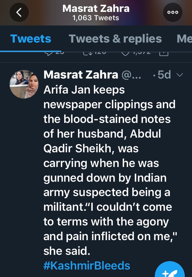 2/3 Masrat Zahra—works for int’l media houses like AL JAZEERA (v knw its reputation right?), RTs PAK journos,supports Arundhati Roy, n seems to post incendiaries abt Indian Army. Peerzada Ashiq— works for The Hindu, recently claimed med kits wr being diverted valley to Jammu.