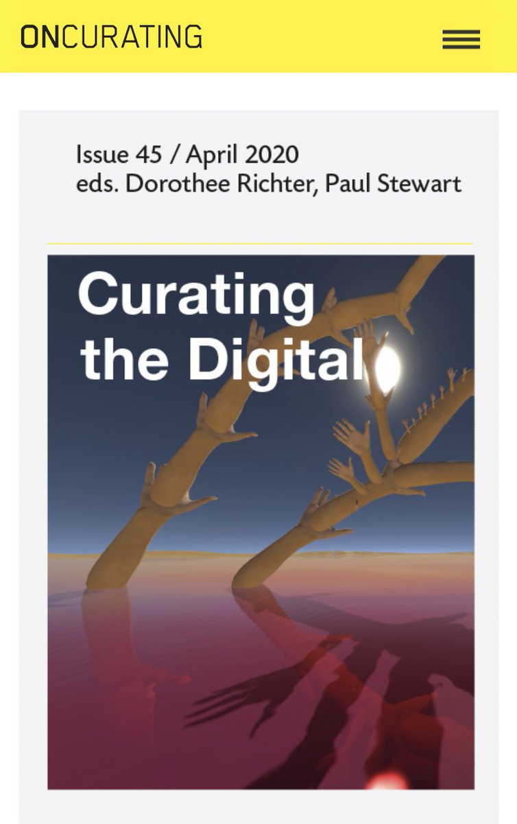 mimacurator's tweet photo. The latest edition of On Curating is co-edited by my excellent colleague Paul Stewart & Prof Dorothee Richter. The topic - ‘Curating the Digital’ - could not be more timely.
https://t.co/LKIYhGbN7l
#OnCurating #CuratingDigital
@mimaschoolofart @mimauseful @DorotheeRichter https://t.co/5ItnIBFFru
